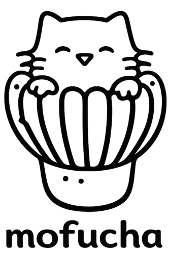 mofucha - a cozy cat in a matcha whisk